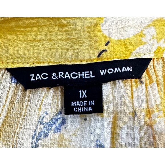 Zac & Rachel Yellow Floral Square Neck Long Sleeve Ruffle 1X Blouse Flowy Boho - Picture 9 of 10